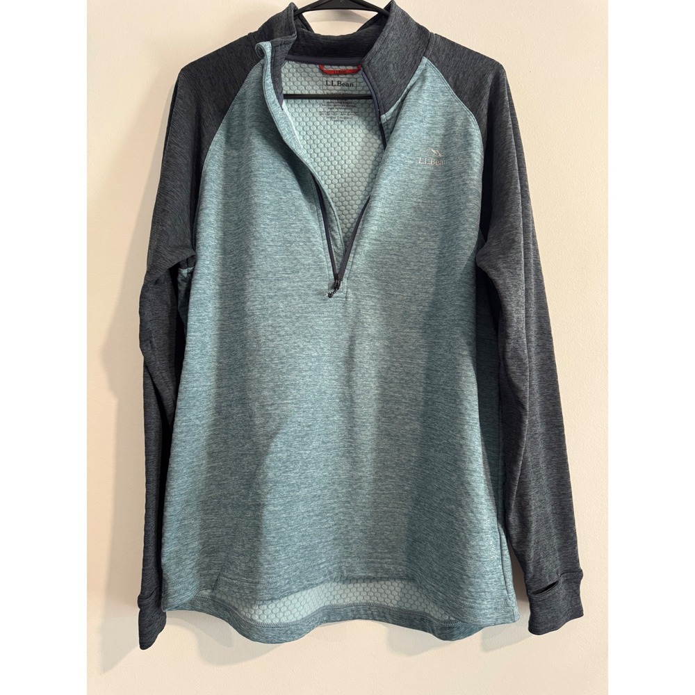 LL Bean Multisport 1/4 Zip Pullover Mens M Blue Gray Raglan Sleeve‎ sweater